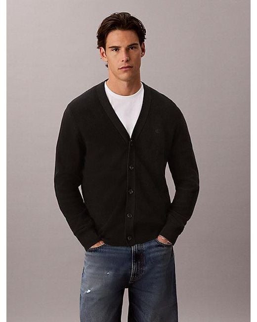 Calvin Klein Gray Relaxed Textured Cotton Cardigan for men