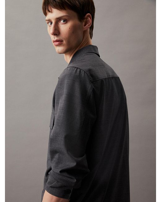 Calvin Klein Black Boxy Wool Melange Shirt for men