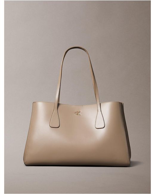 Calvin Klein Natural Monogram Snap Large Tote Bag