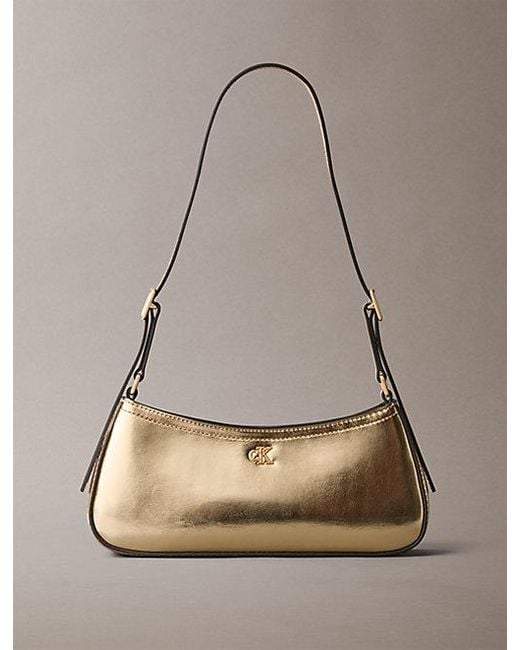 Calvin Klein Natural Monogram Metallic Small Shoulder Bag