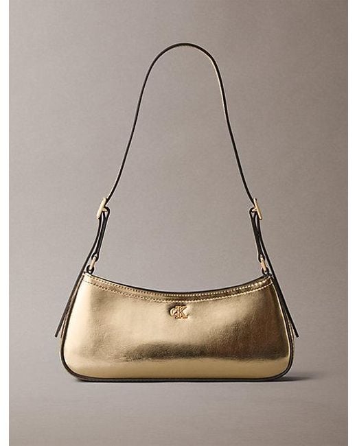 Calvin Klein Kleine Metallic Schoudertas Met Monogram in het Natural