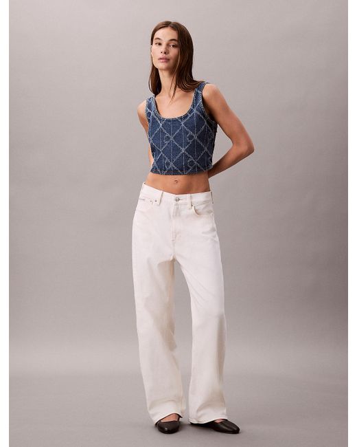 Calvin Klein Blue Denim Allover Monogram Cropped Tank Top