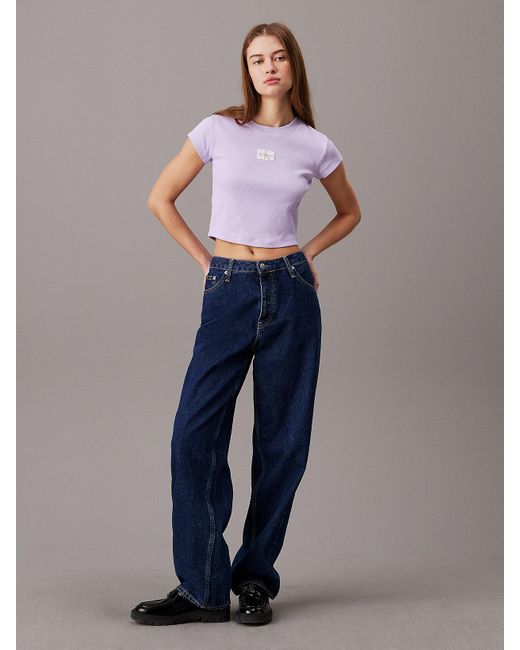 Calvin Klein Purple Slim Ribbed Cotton T-shirt