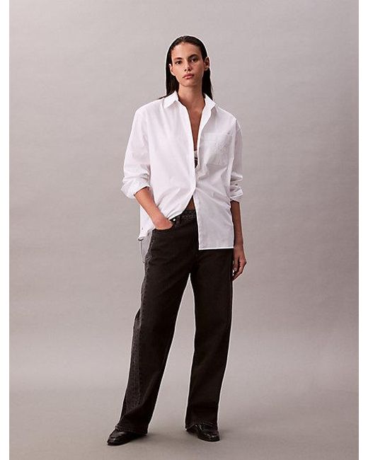 Calvin Klein White Jeans Poplin Relaxed Button Up Shirt