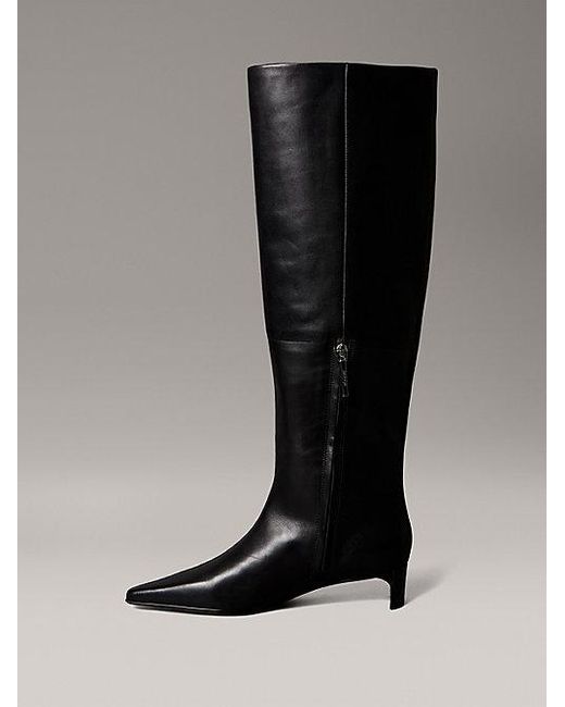 Calvin Klein Black Kniehohe Stiefel Aus Leder Mit Pfennigabsatz