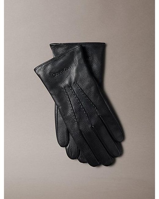 Calvin Klein Black Soft Nappa Leather Touchscreen Gloves for men