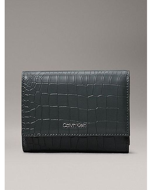 Calvin Klein In Drieën Gevouwen Leren Krokodilportemonnee in het Gray