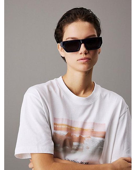 Calvin Klein Gray Jeans Modified Rectangle Sunglasses
