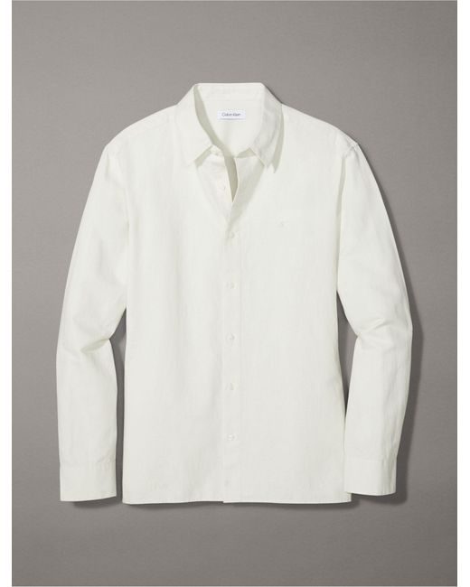 Calvin Klein Natural Solid Linen Blend Classic Button-down Shirt for men