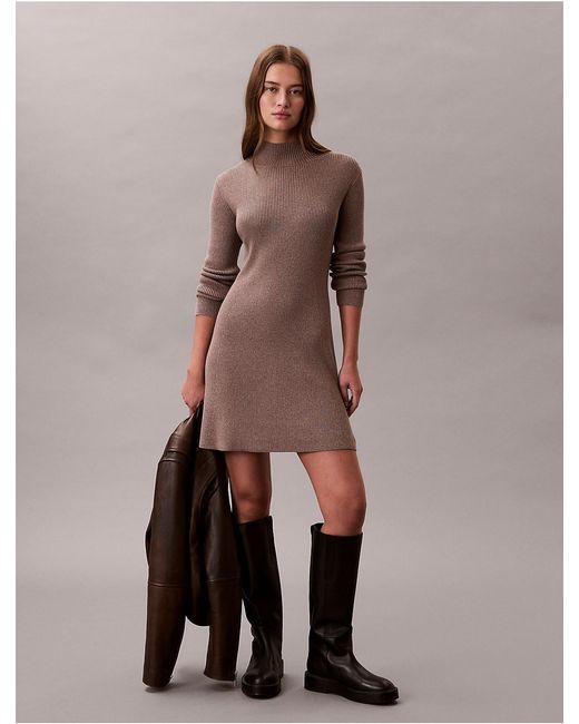 Calvin Klein Natural Smooth Cotton Rib Turtleneck Mini Dress