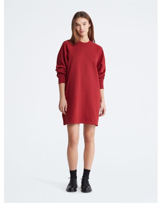 Calvin Klein Red Archive Logo Fleece Sweatshirt Dress