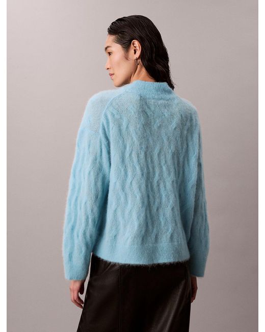Calvin Klein Blue Brushed Alpaca Blend Printed Turtleneck Jumper