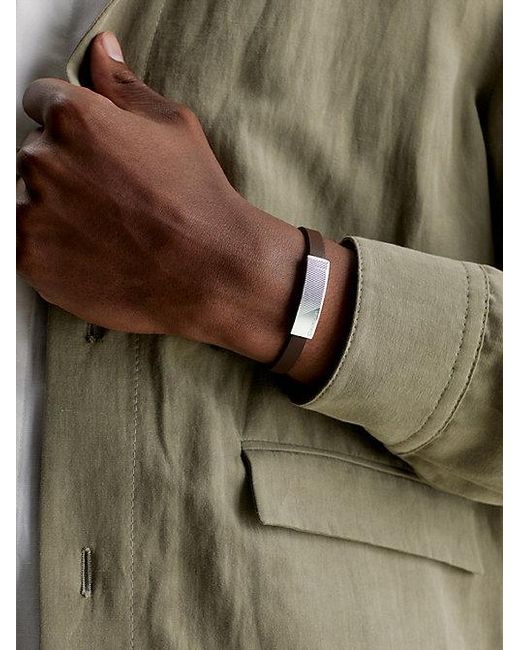 Calvin Klein White Logo Plaque Leather Bracelet for men