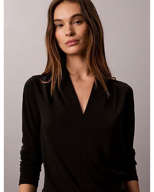 Calvin Klein Black Crepe Jersey Draped Top