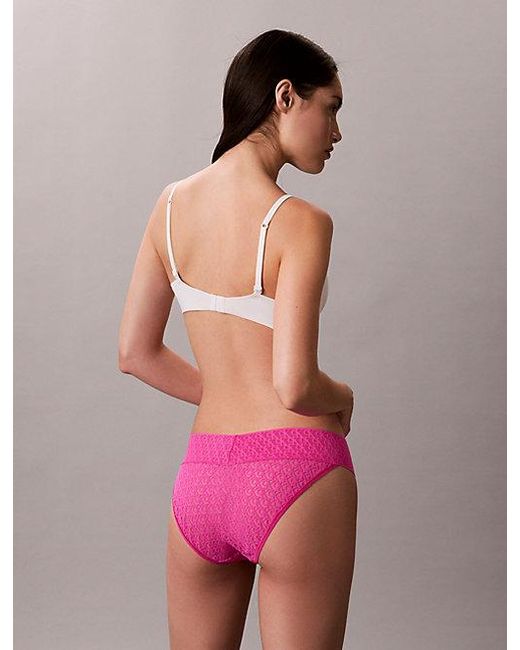 Calvin Klein Pink Low Rise Bikini Briefs Icon Logo Lace