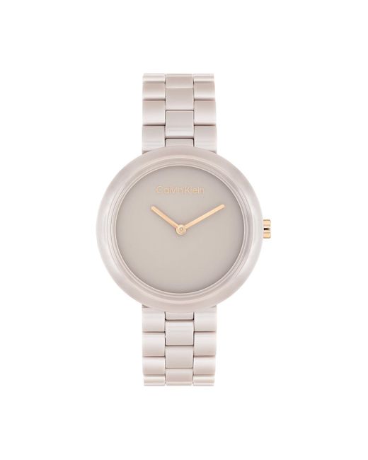 Calvin Klein White Sand Ceramic Minimalist Watch