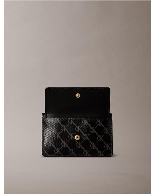 Calvin Klein Gray Coated Monogram Zip Flap Card Case