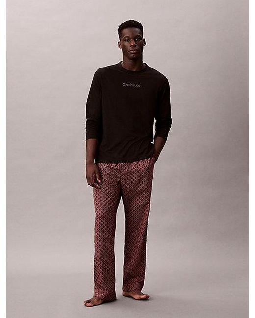 Calvin Klein Brown Long Sleeve Cotton Poplin Pyjama Set for men