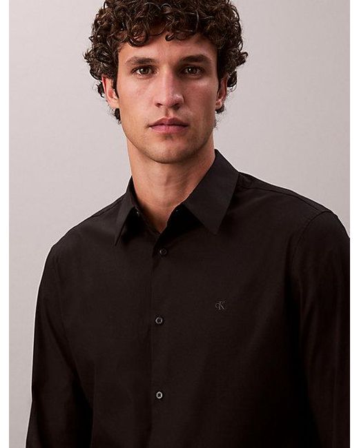 Calvin Klein Nauwsluitend Button-Down Overhemd Van Stretchkatoen in het Black voor heren
