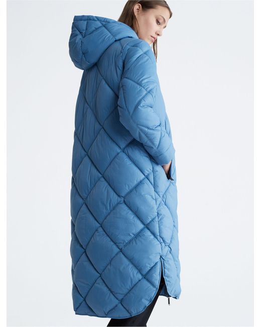 Calvin Klein Repreve Hooded Long Puffer Jacket in Blue Lyst