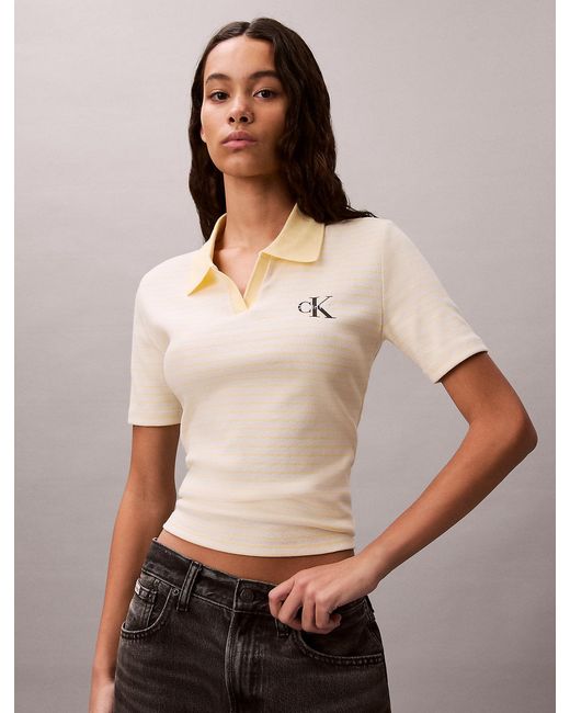 Calvin Klein Natural Slim Ribbed Stripe Polo Shirt