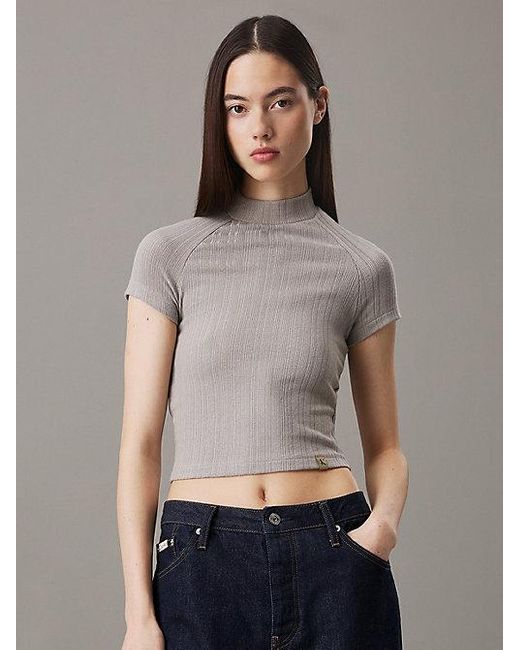 Calvin Klein Slim Fit Overhemd Met Ribtextuur in het Gray