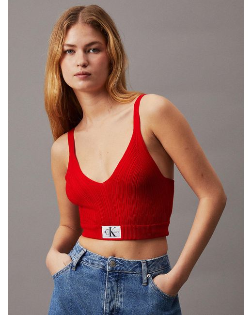 Calvin Klein Red Soft Ribbed Lyocell Bralette Top