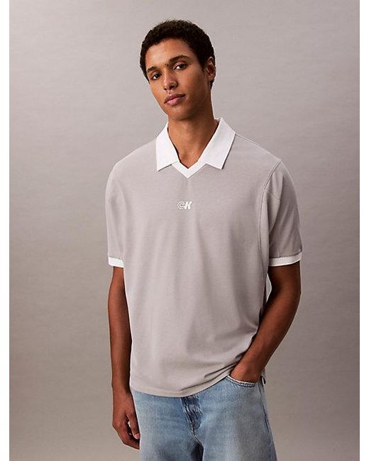 Calvin Klein Gray Jeans Sport Monogram Logo Polo Shirt for men