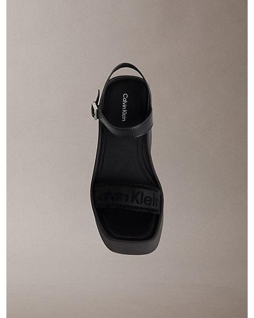 Calvin Klein Gray Melia Logo Platform Wedge Sandals