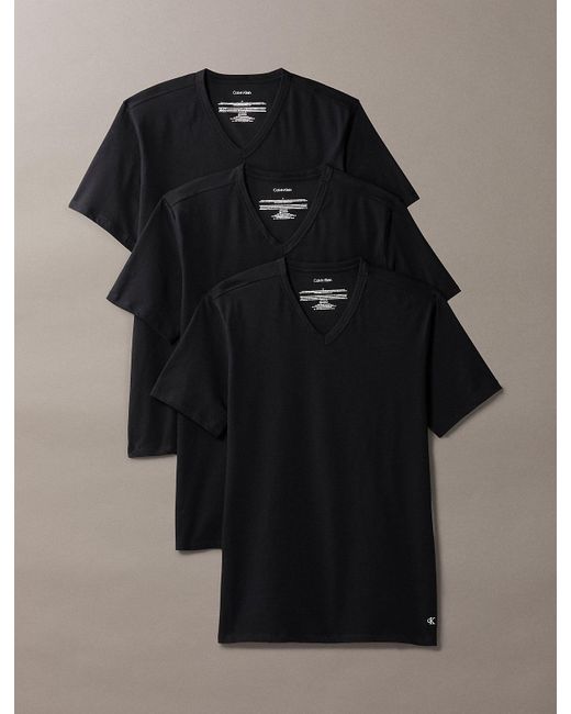 Lot De 3 T-Shirts D'Intérieur À Col En V Calvin Klein pour homme en coloris Black