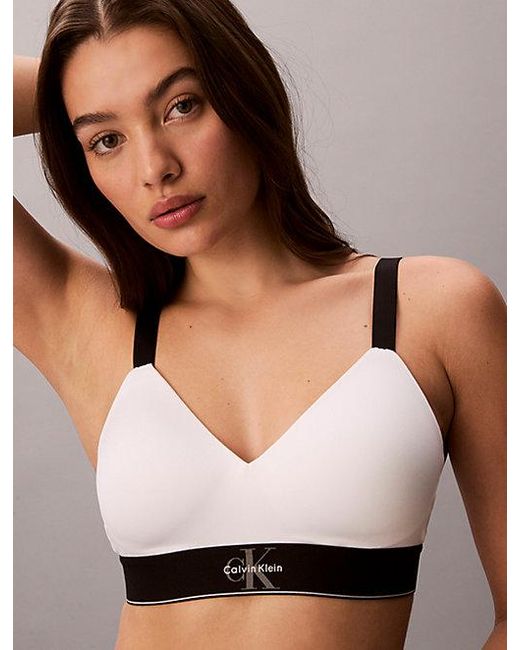 Calvin Klein White Lightly Lined Bralette Graphic Monogram Microfibre Stretch