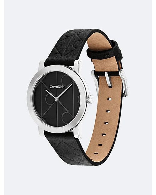 Calvin Klein White All Over Monogram Leather Strap Watch