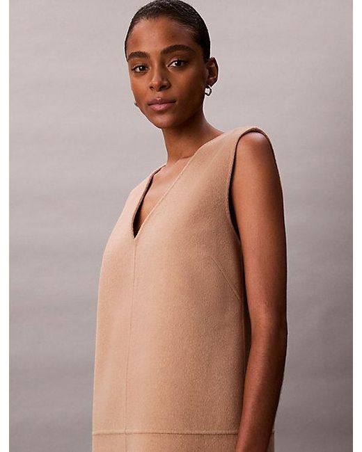 Calvin Klein Dubbelzijdige Wollen Jurk in het Natural
