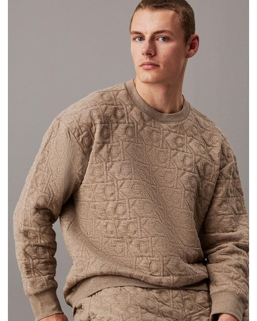 Calvin Klein Brown Logo Quilted Lounge Sweatshirt for men