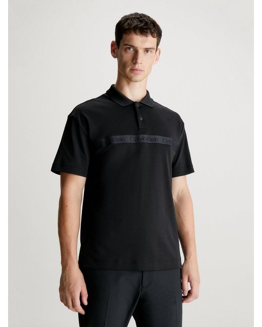 Calvin Klein Black Logo Tape Polo Shirt for men