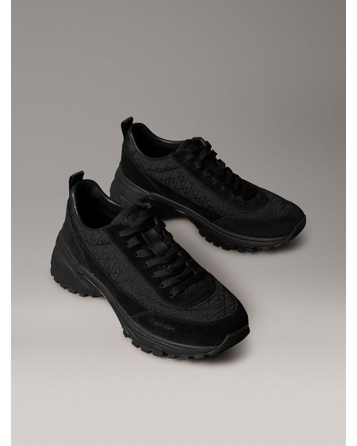 Calvin Klein Black Suede And Emblem Logo Nylon Trainers for men