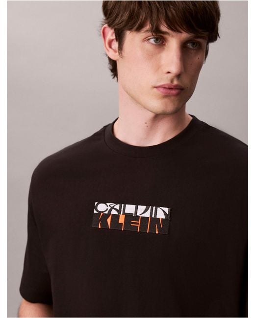 Calvin Klein Black Block Logo Graphic Relaxed T-Shirt for men