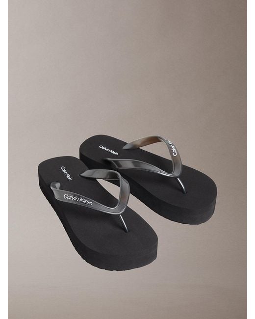 Calvin Klein Gray Pearlised Platform Flip Flops