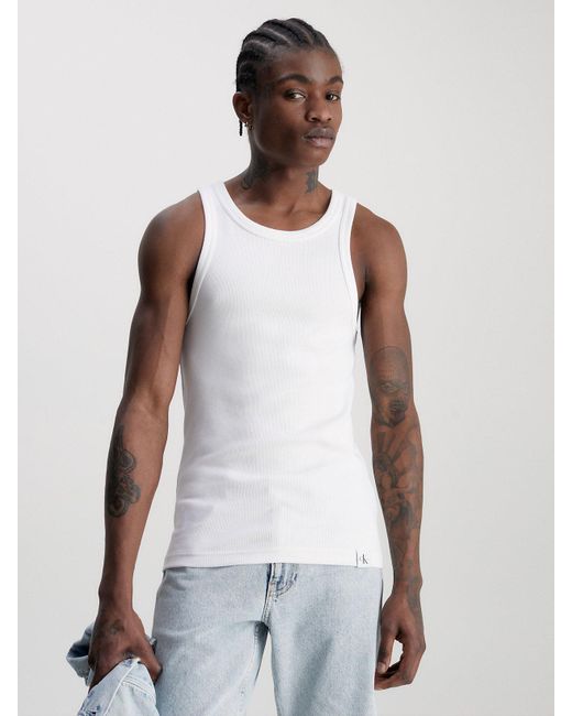 Calvin Klein White Slim Rib Tank Top for men