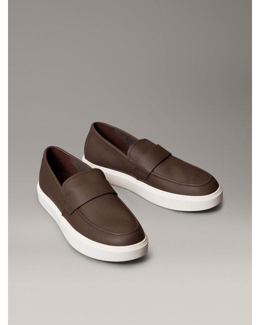 Calvin Klein Brown Leather Hybrid Loafers for men
