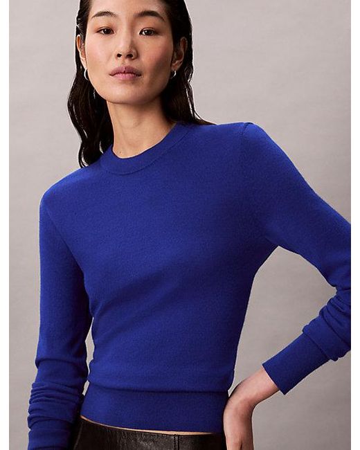 Calvin Klein Blue Merino Wool Crew Neck Jumper
