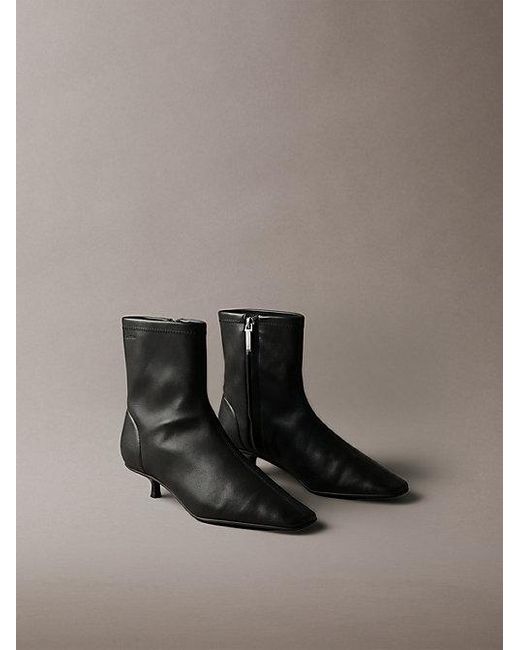 Calvin Klein Black Leather Kitten Heel Ankle Boots
