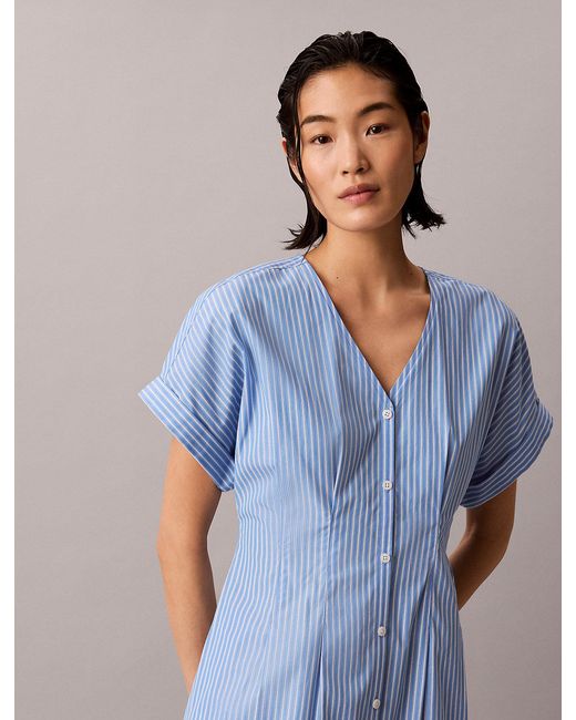 Calvin Klein Blue Cotton Poplin Button-Down Shirt Dress