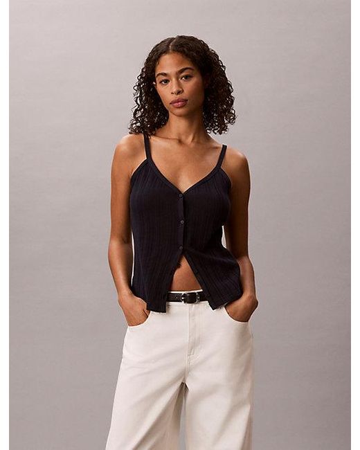 Calvin Klein Brown Jeans Cotton Crochet Button Top