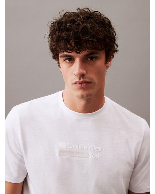 Calvin Klein White Stripe Overlay Logo T-shirt for men