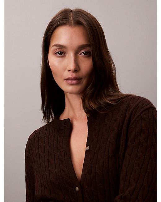 Calvin Klein Brown Jeans Merino Wool Blend Cable Cardigan