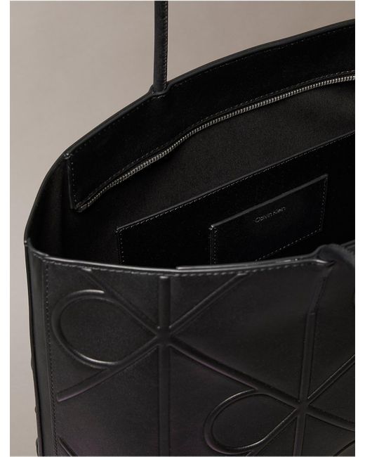 Calvin Klein Gray Embossed Allover Monogram Logo Tote Bag