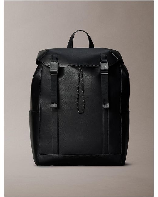 Calvin Klein Black Emblem Logo Flap Backpack for men