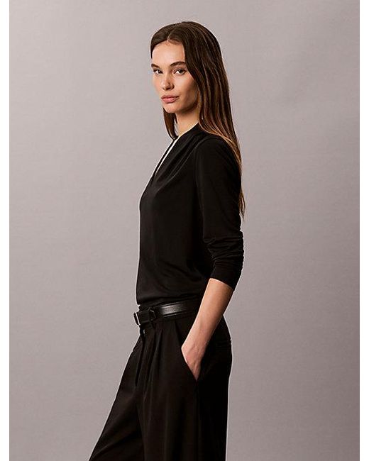 Calvin Klein Black Crepe Jersey Draped Top