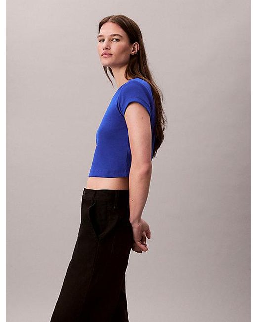 Calvin Klein Blue Jeans Slim Ribbed Cotton Logo T-Shirt